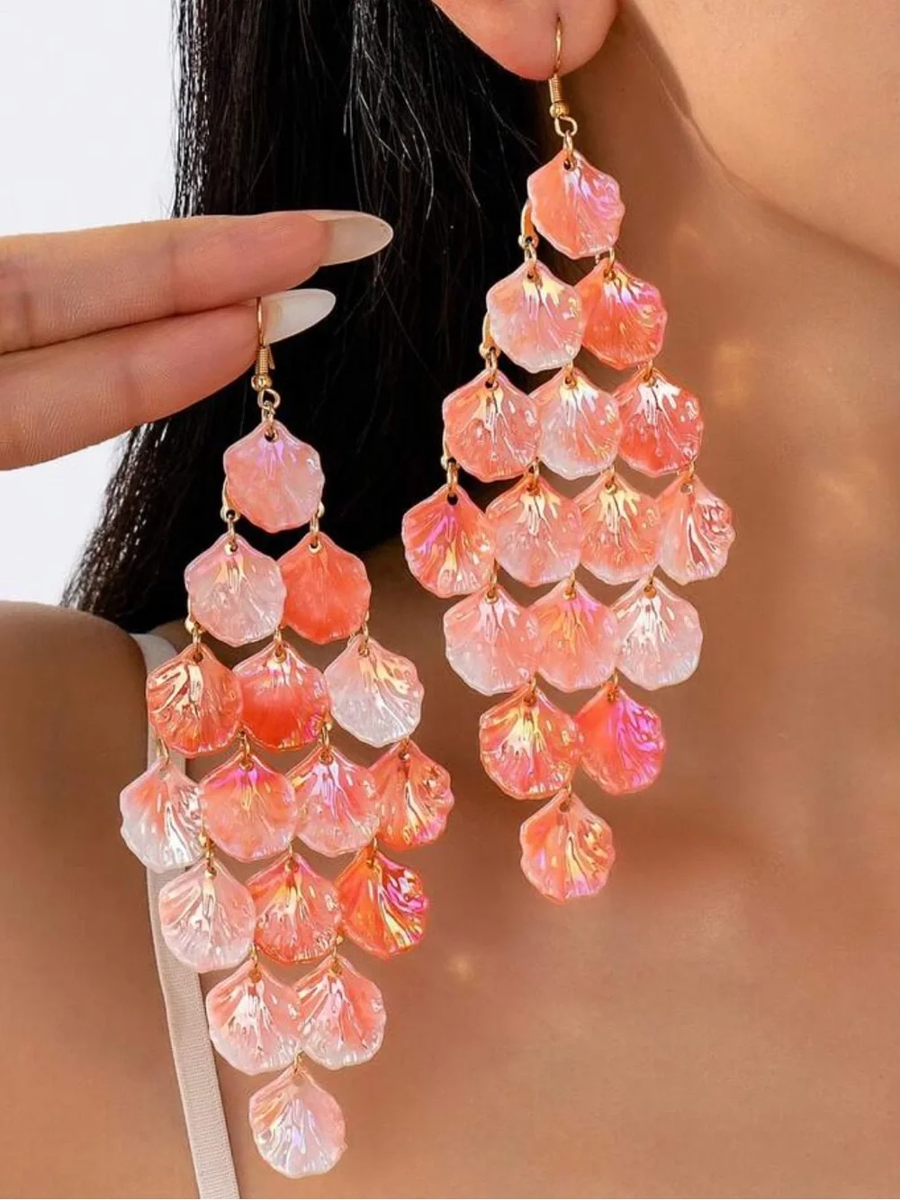 Pink‎ Shell Cascade Drop Earrings